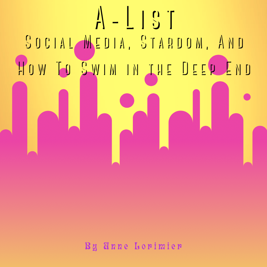 A Mockup cover for Anne's New Adult Fiction Novel A-List, featuring a pink and yellow abstract style city skyline